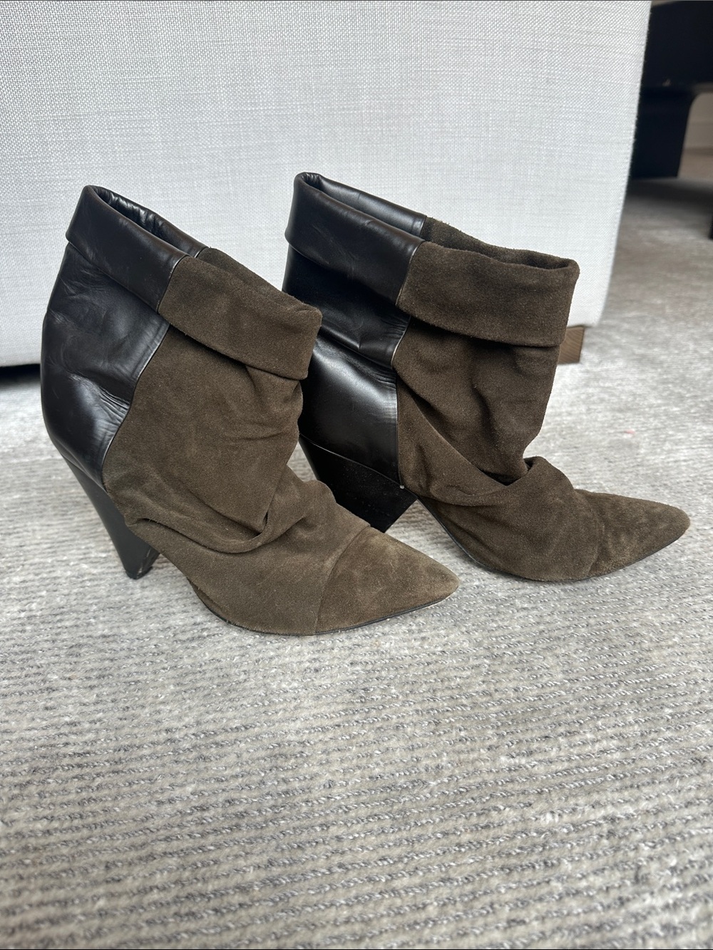 Isabel Marant Andrew Olive Brown Suede Pointed-Toe Slouch Ankle Boots